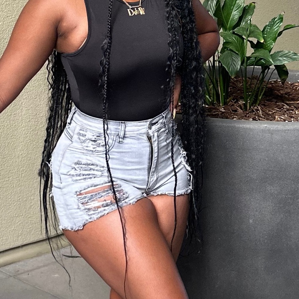 Distressed jean shorts